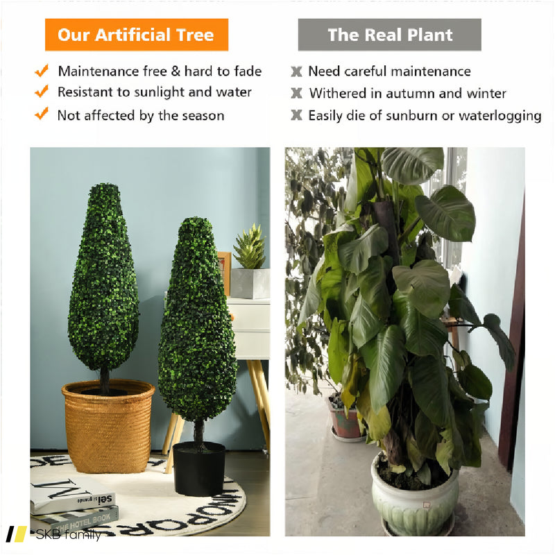 2 Pack 3 Feet Artificial Tower Uv Resistant Indoor Outdoor Topiary Tree 240615-230883