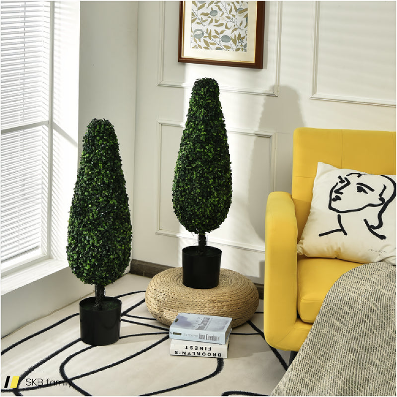 2 Pack 3 Feet Artificial Tower Uv Resistant Indoor Outdoor Topiary Tree 240615-230883