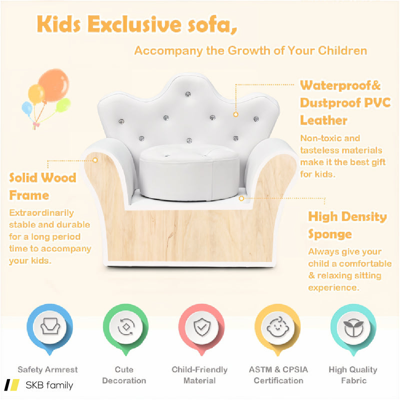 Children Upholstered Princess Sofa With Ottoman And Diamond Decoration For Boys And Girls 240615-230890