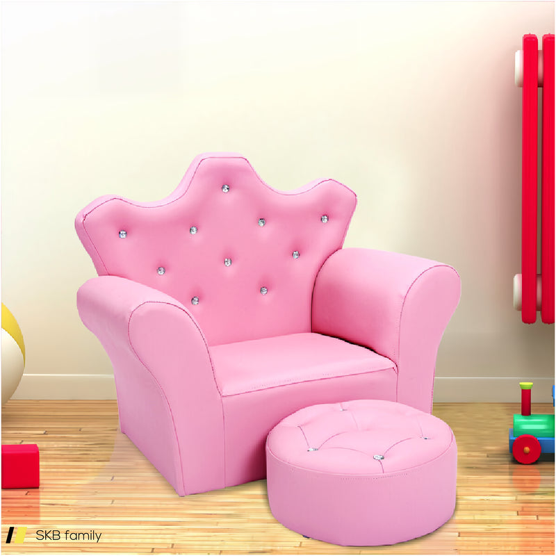 Children Upholstered Princess Sofa With Ottoman And Diamond Decoration For Boys And Girls 240615-230890