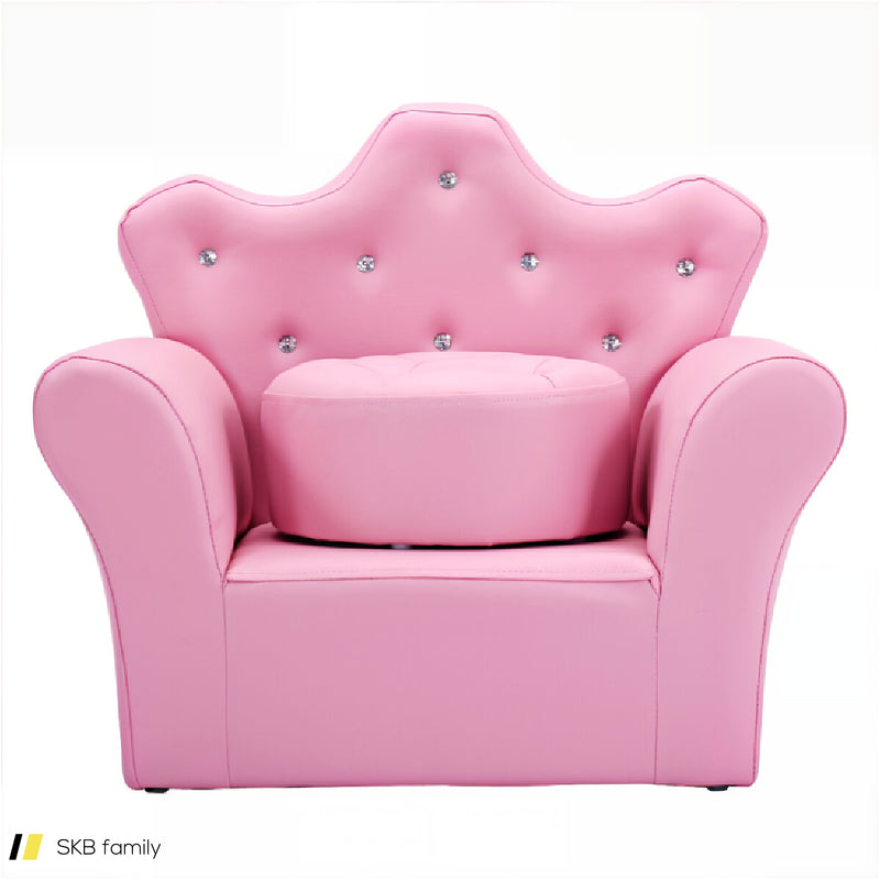 Children Upholstered Princess Sofa With Ottoman And Diamond Decoration For Boys And Girls 240615-230890