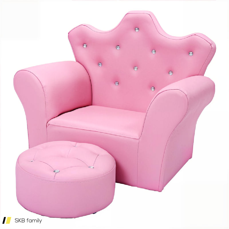 Children Upholstered Princess Sofa With Ottoman And Diamond Decoration For Boys And Girls 240615-230890