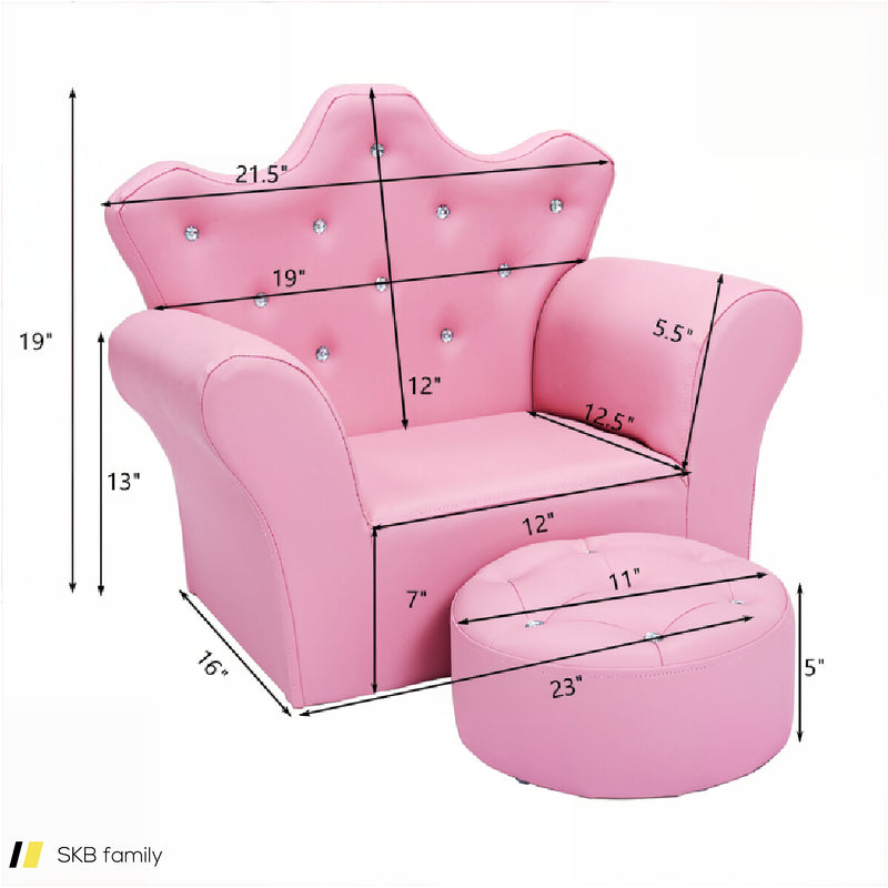 Children Upholstered Princess Sofa With Ottoman And Diamond Decoration For Boys And Girls 240615-230890