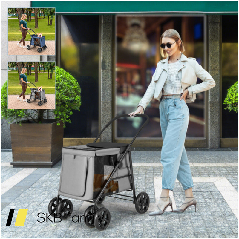 Folding Pet Stroller For Small And Medium Pets With Breathable Mesh Andx One-Button Foldable 240615-230895