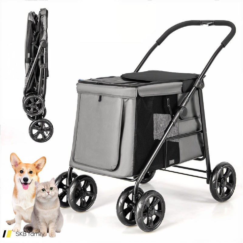 Folding Pet Stroller For Small And Medium Pets With Breathable Mesh Andx One-Button Foldable 240615-230895