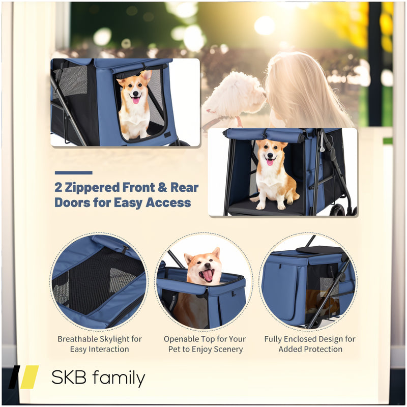 Folding Pet Stroller For Small And Medium Pets With Breathable Mesh Andx One-Button Foldable 240615-230895