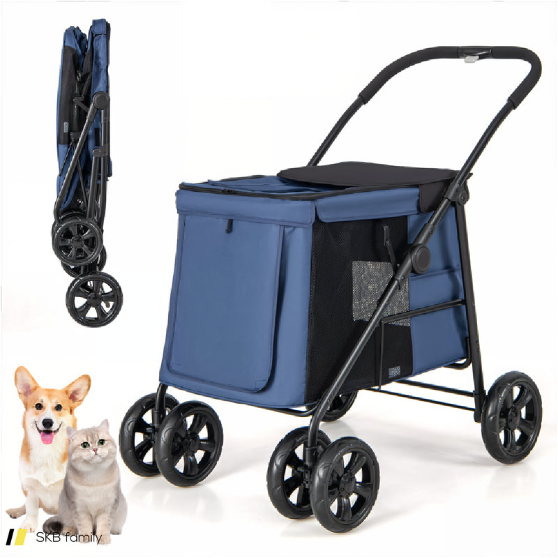 Folding Pet Stroller For Small And Medium Pets With Breathable Mesh Andx One-Button Foldable 240615-230895