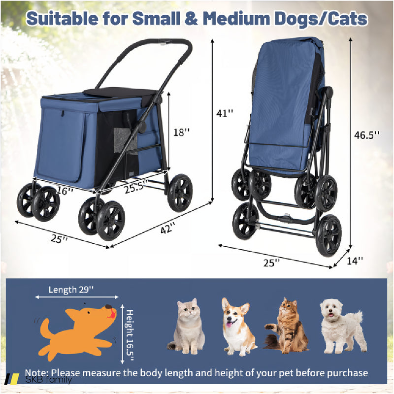 Folding Pet Stroller For Small And Medium Pets With Breathable Mesh Andx One-Button Foldable 240615-230895