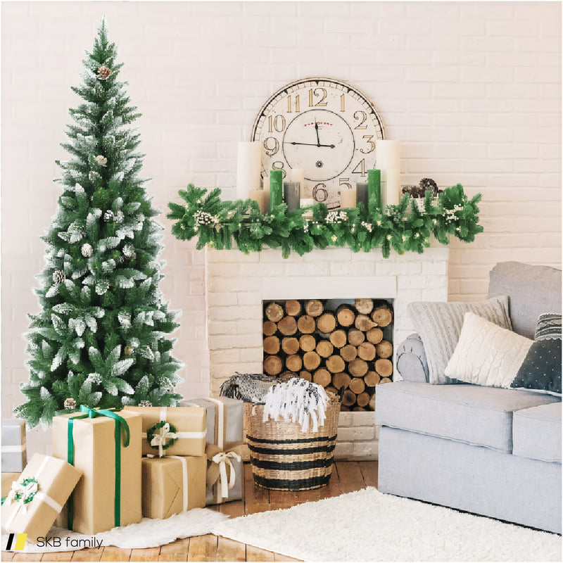 5 / 6 / 7.5 Feet Artificial Pencil Christmas Tree With Pine Cones 240615-230902