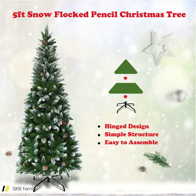 5 / 6 / 7.5 Feet Artificial Pencil Christmas Tree With Pine Cones 240615-230902