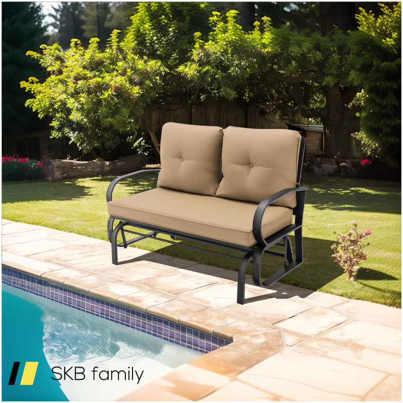 Patio 2-Person Glider Bench Rocking Loveseat With Cushioned Armrest 240615-230903