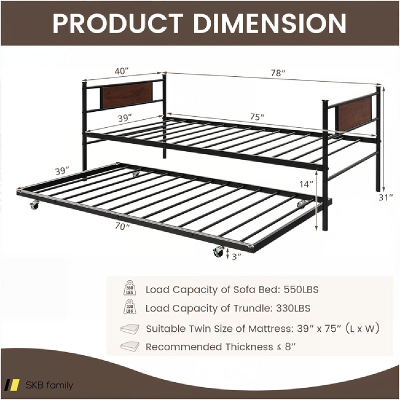 Twin Size 2-In-1 Daybed Frame With Pullout Trundle 240615-230906