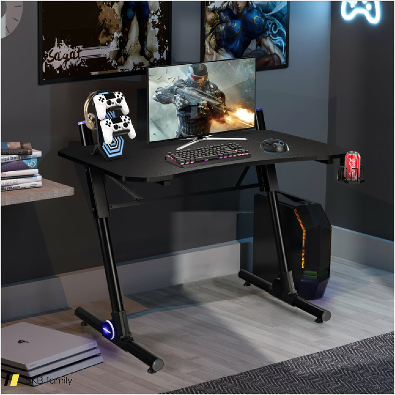 43.5 Inch Height Adjustable Gaming Desk With Blue Led Lights 240615-230907