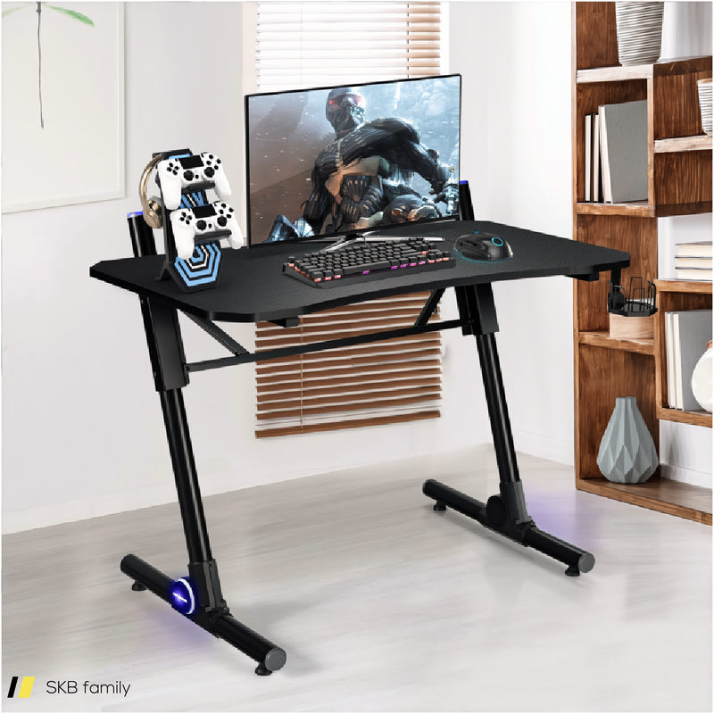 43.5 Inch Height Adjustable Gaming Desk With Blue Led Lights 240615-230907