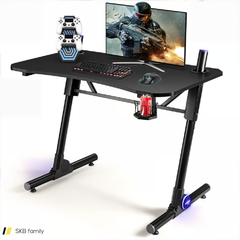 43.5 Inch Height Adjustable Gaming Desk With Blue Led Lights 240615-230907