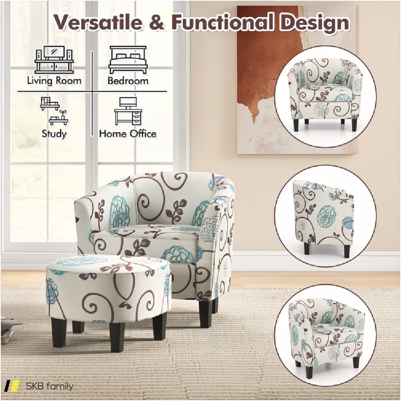 Modern Accent Tub Chair And Ottoman Set With Fabric Upholstered 240615-230908