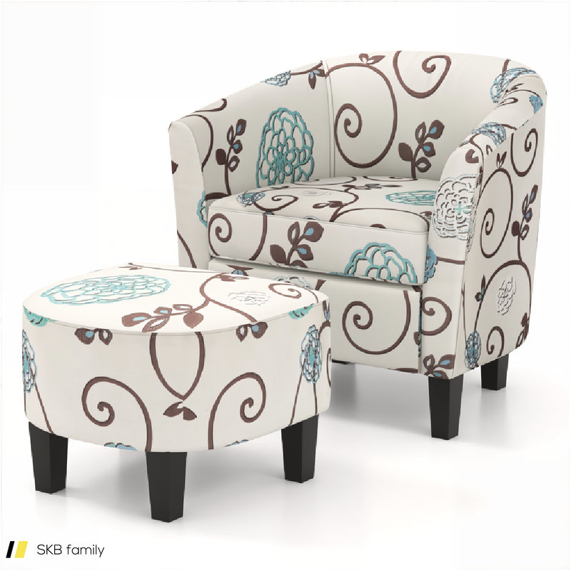 Modern Accent Tub Chair And Ottoman Set With Fabric Upholstered 240615-230908