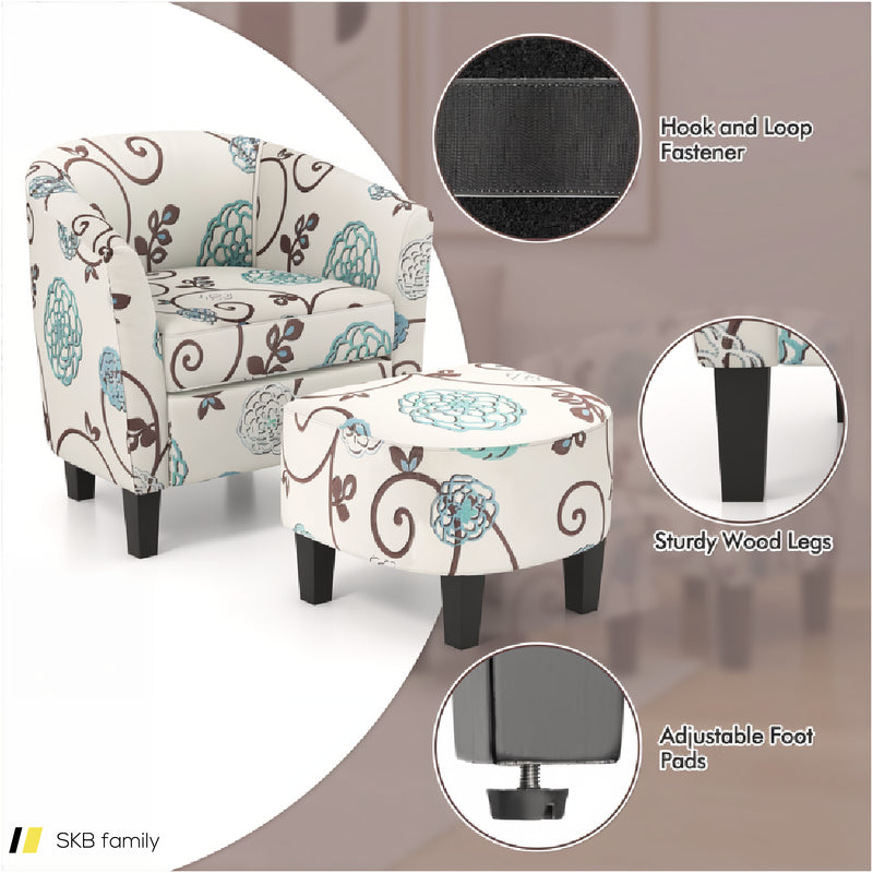 Modern Accent Tub Chair And Ottoman Set With Fabric Upholstered 240615-230908