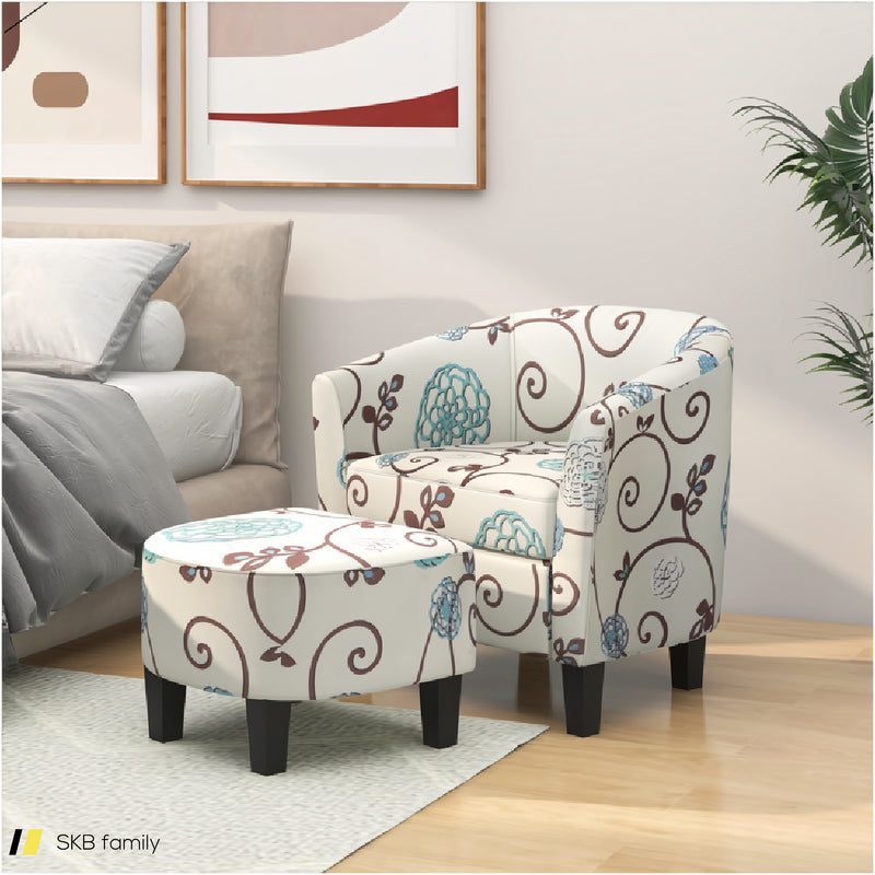 Modern Accent Tub Chair And Ottoman Set With Fabric Upholstered 240615-230908