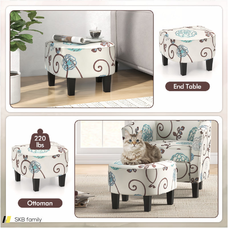 Modern Accent Tub Chair And Ottoman Set With Fabric Upholstered 240615-230908