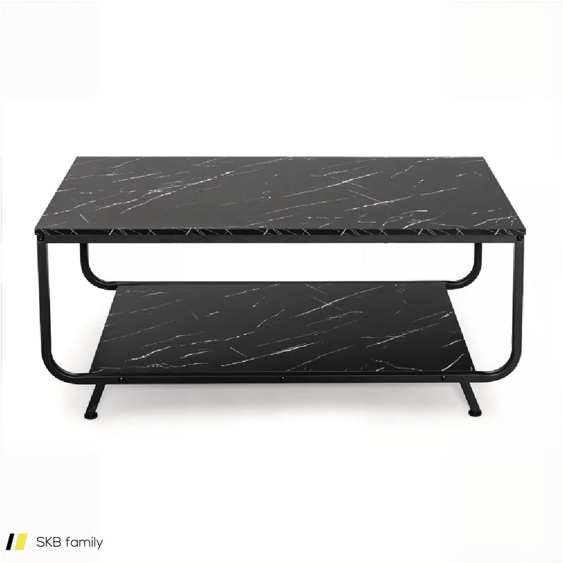 2-Tier Modern Marble Coffee Table With Storage Shelf For Living Room 240615-230910