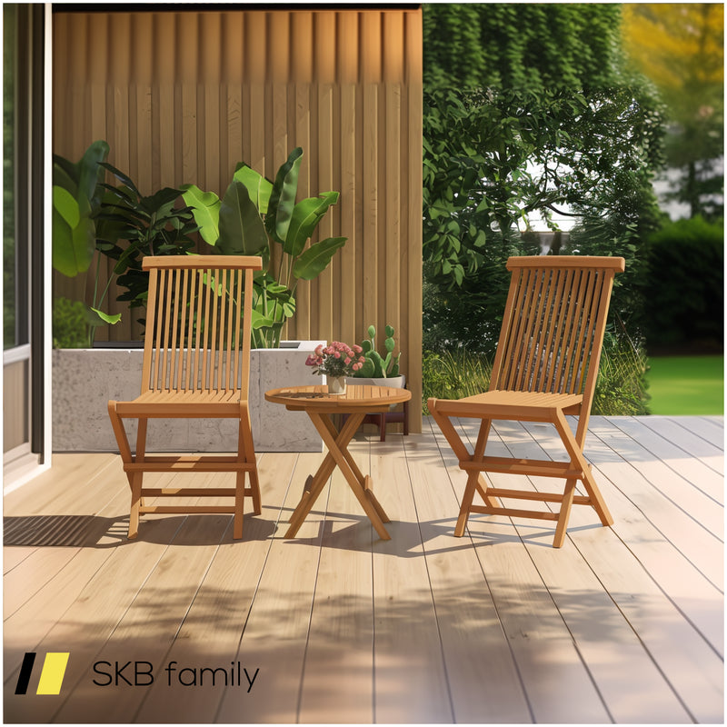 Set Of 2 Indonesia Teak Patio Folding Chairs With High Back And Slatted Seat 240615-230911