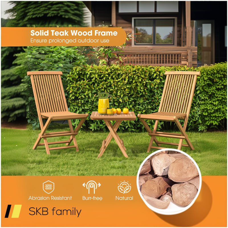 Set Of 2 Indonesia Teak Patio Folding Chairs With High Back And Slatted Seat 240615-230911