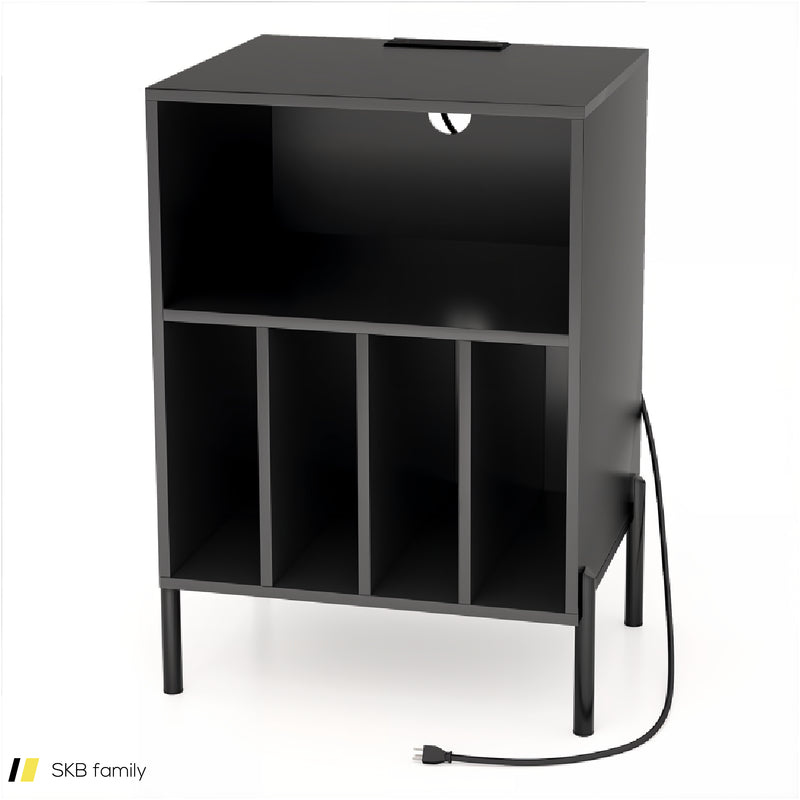 Record Player Stand With Record Storage Shelf And Charging Station 240615-230912