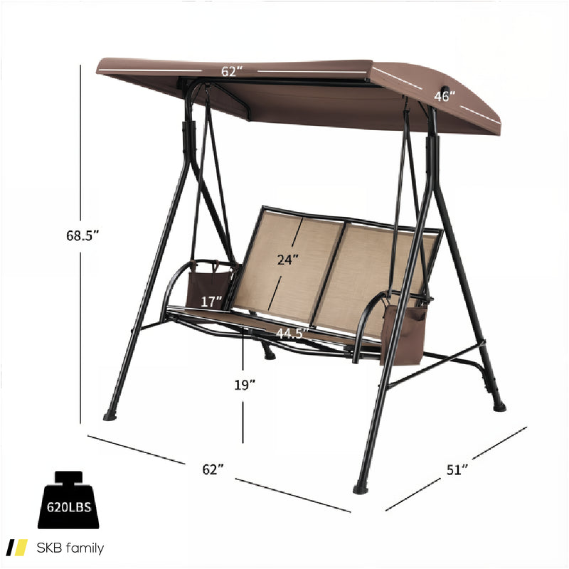 2-Person Patio Swing With Adjustable Canopy And 2 Storage Pocket 240615-230914