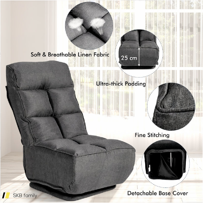 360-Degree Swivel Folding Floor Chair With 6 Adjustable Positions 240615-230923