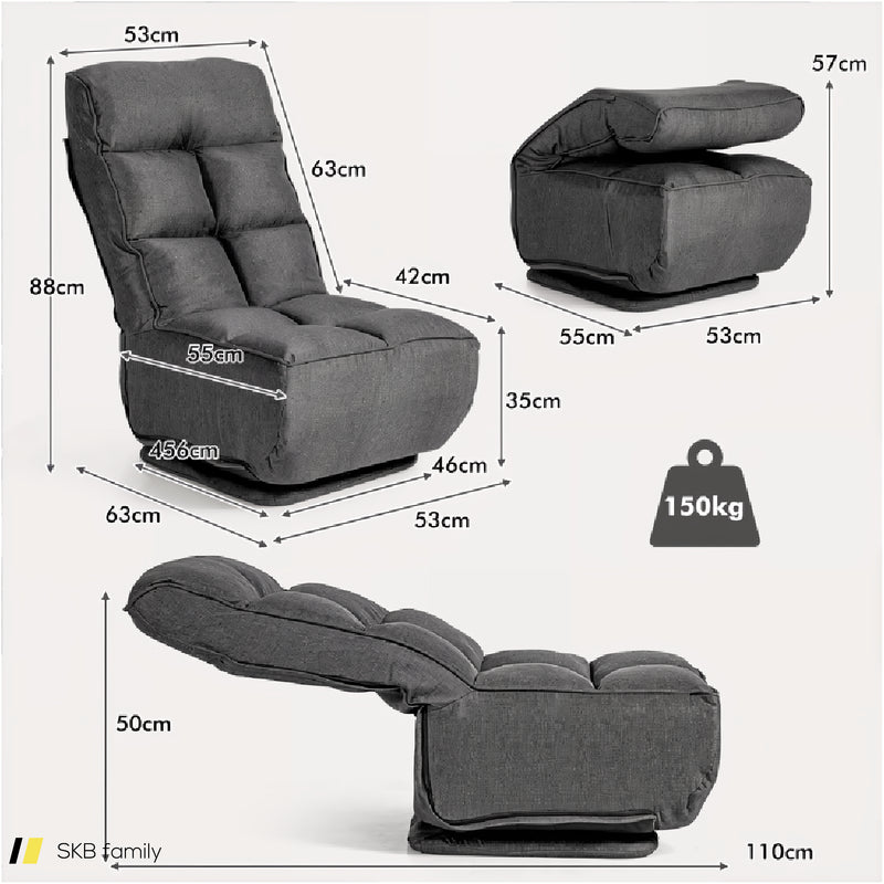 360-Degree Swivel Folding Floor Chair With 6 Adjustable Positions 240615-230923