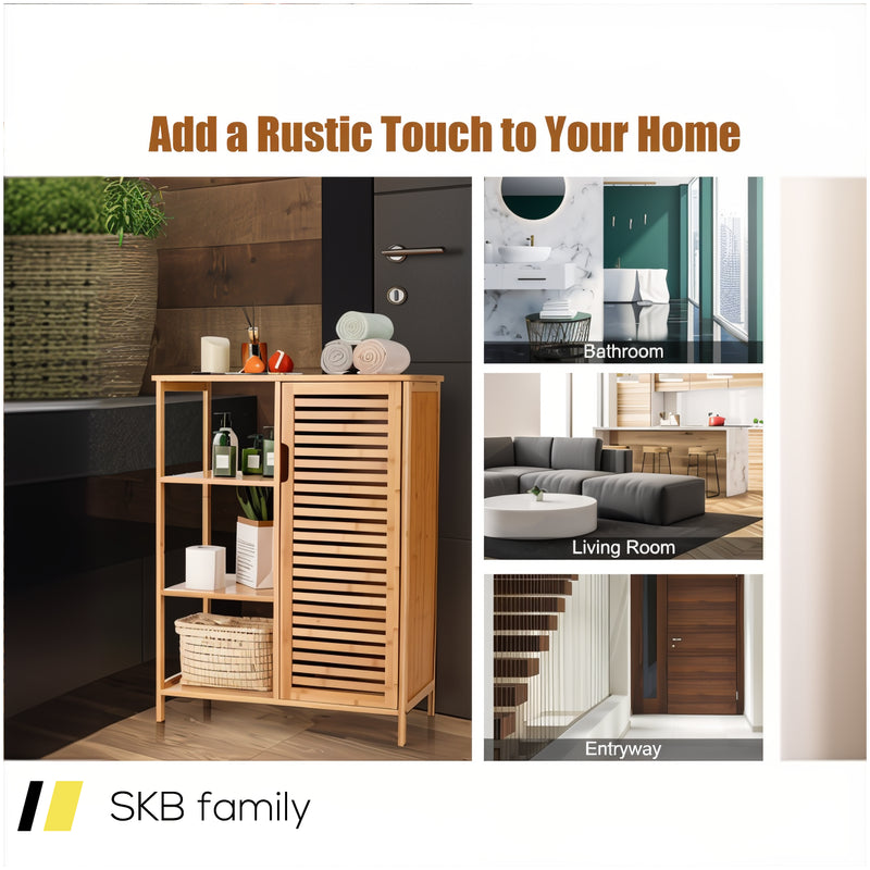 Bamboo Bathroom Storage Cabinet With Single Door 240615-230925