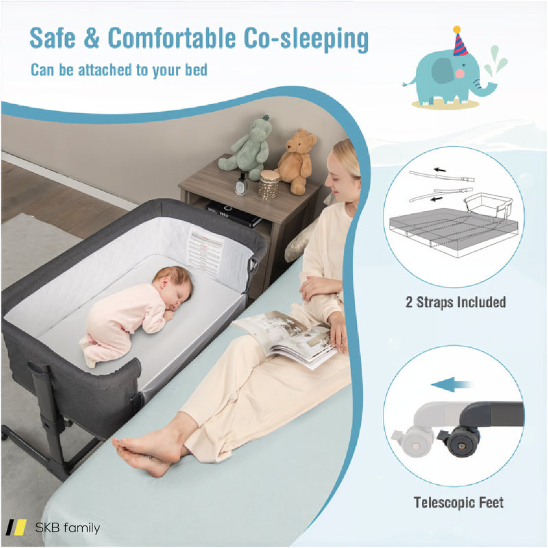 3-In-1 Foldable Baby Bedside Sleeper With Mattress And 5 Adjustable Heights 240615-230928