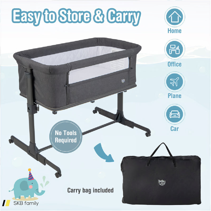 3-In-1 Foldable Baby Bedside Sleeper With Mattress And 5 Adjustable Heights 240615-230928