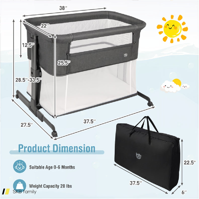 3-In-1 Foldable Baby Bedside Sleeper With Mattress And 5 Adjustable Heights 240615-230928