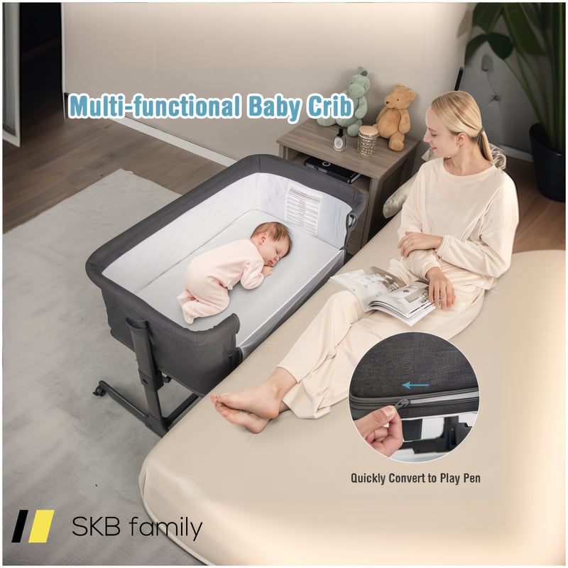 3-In-1 Foldable Baby Bedside Sleeper With Mattress And 5 Adjustable Heights 240615-230928