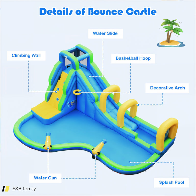 Inflatable Water Slide Kids Bounce House With Water Cannons And Hose Without Blower 240615-230929