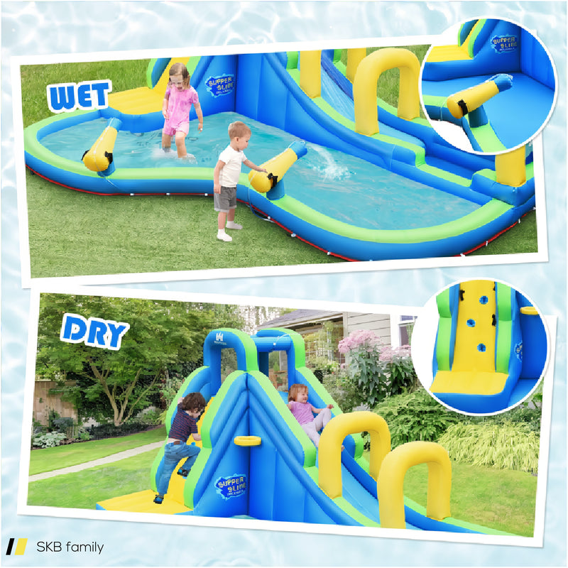 Inflatable Water Slide Kids Bounce House With Water Cannons And Hose Without Blower 240615-230929