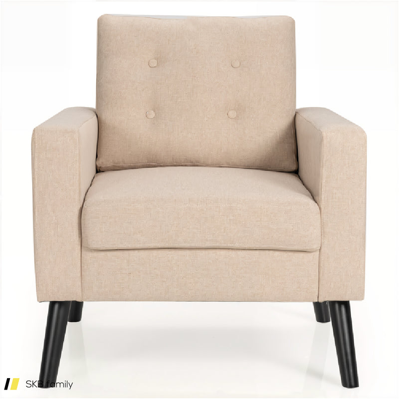 Mid-Century Upholstered Armchair Club Chair With Rubber Wood Legs 240615-230930