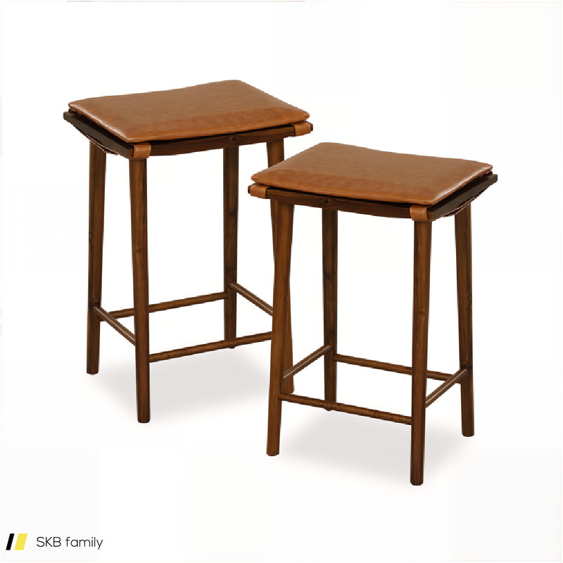 Set Of 2 25.5 Inch Barstools With Removable Cushion And Footrest 240615-230932