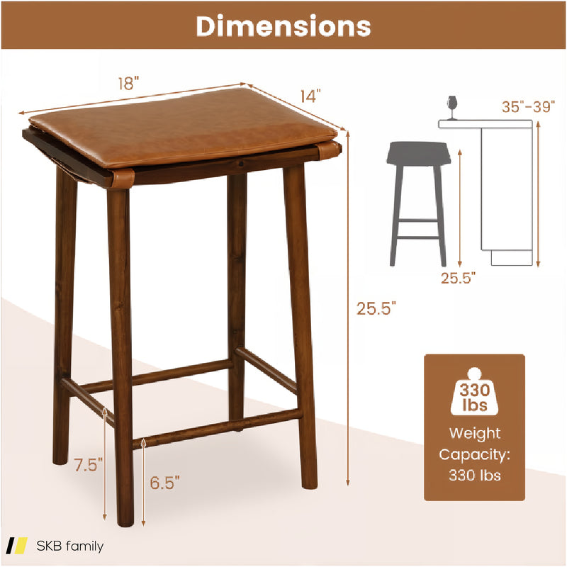 Set Of 2 25.5 Inch Barstools With Removable Cushion And Footrest 240615-230932