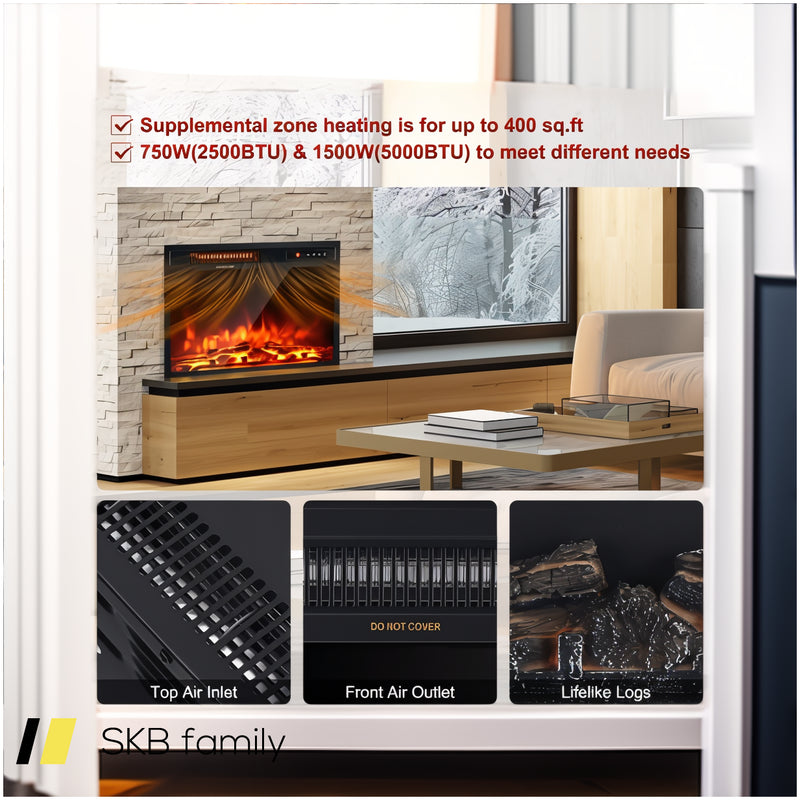 18 Inch 1500w Electric Fireplace Freestanding And Recessed Heater 240615-230933