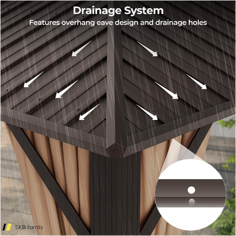 10 X 13 Feet Patio Hardtop Gazebo With Galvanized Steel Double Roof And Netting 240615-230938