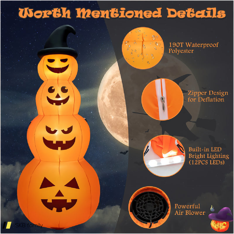 8 Feet Inflatable Halloween Pumpkins Stack With Built-In Led Lights 240615-230945