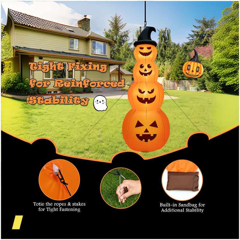 8 Feet Inflatable Halloween Pumpkins Stack With Built-In Led Lights 240615-230945