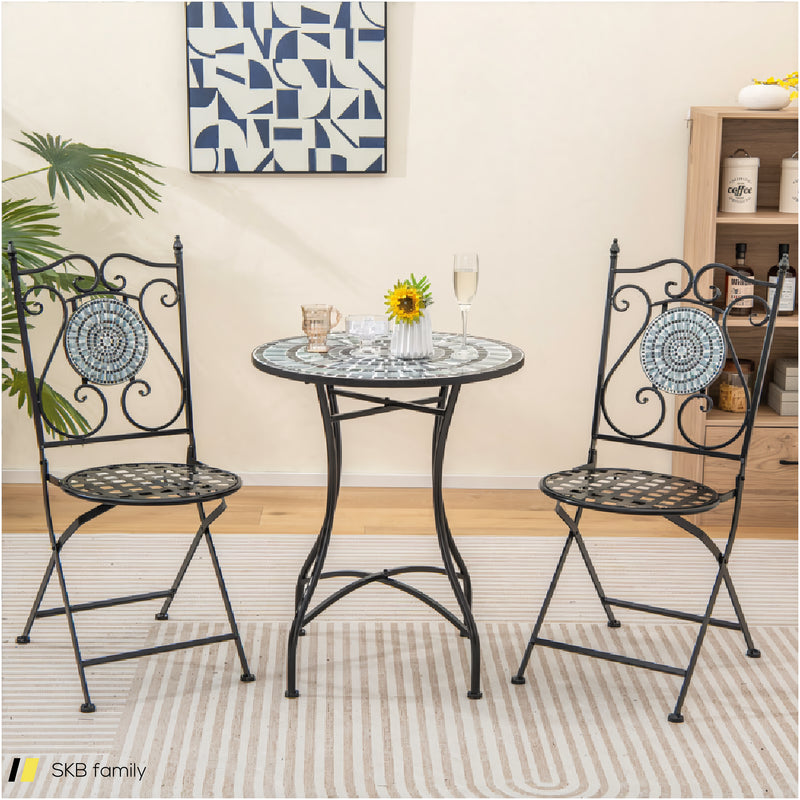 3 Pieces Mosaic Pattern Metal Dining Set 240615-230947