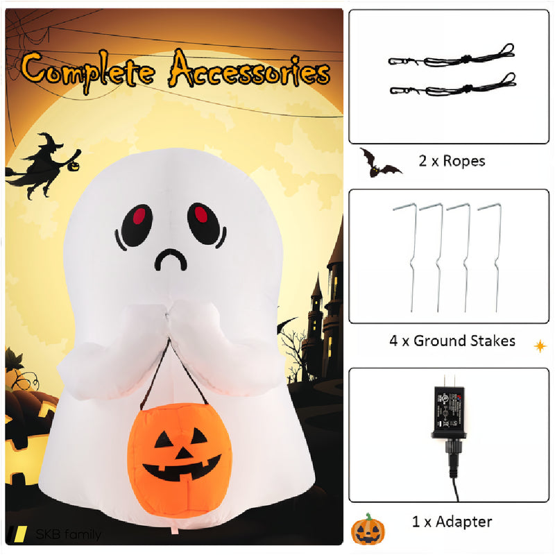 4 Feet Halloween Inflatable Ghost Holding Pumpkin Decor With Led Lights 240615-230950