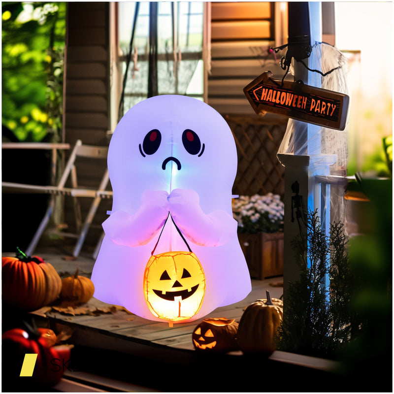 4 Feet Halloween Inflatable Ghost Holding Pumpkin Decor With Led Lights 240615-230950