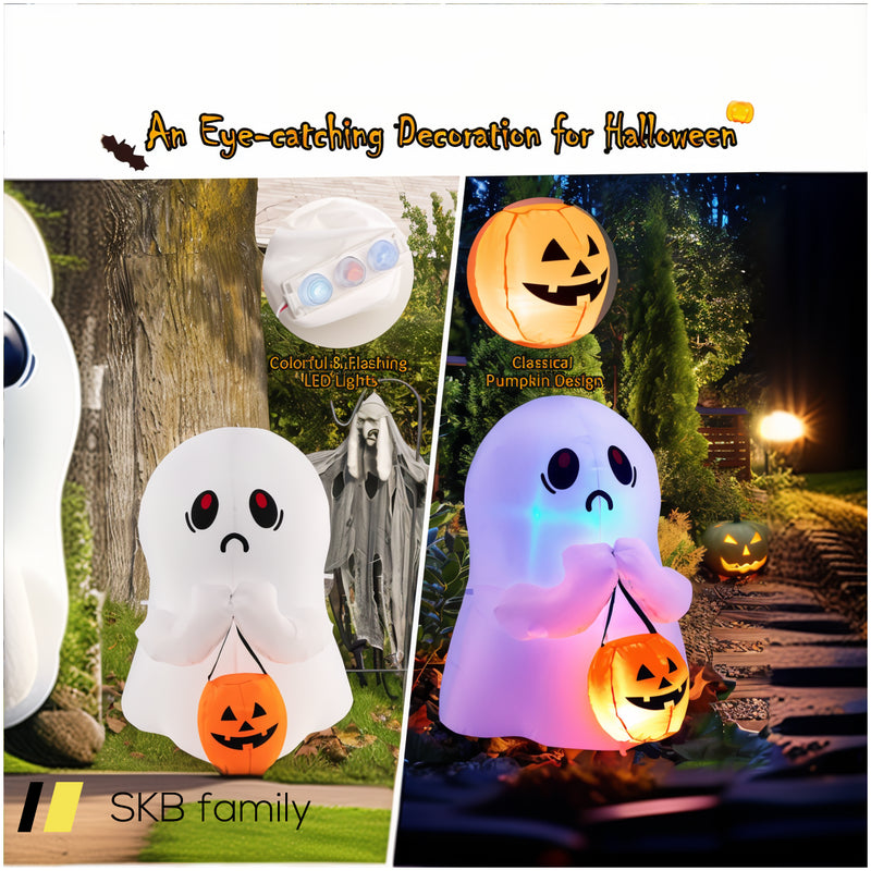 4 Feet Halloween Inflatable Ghost Holding Pumpkin Decor With Led Lights 240615-230950