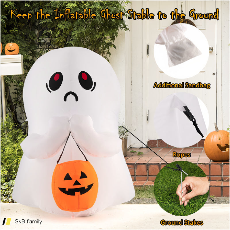 4 Feet Halloween Inflatable Ghost Holding Pumpkin Decor With Led Lights 240615-230950